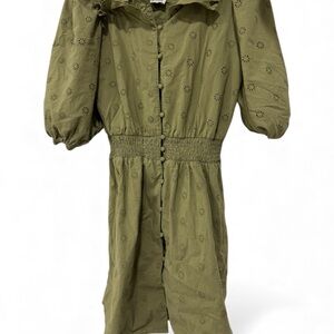 Scotch & Soda Green Flower Long Sleeve Midi Dress